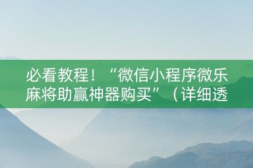必看教程！“微信小程序微乐麻将助赢神器购买”（详细透视教程）-哔哩哔哩