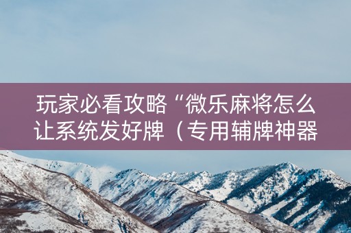 玩家必看攻略“微乐麻将怎么让系统发好牌（专用辅牌神器免安装）