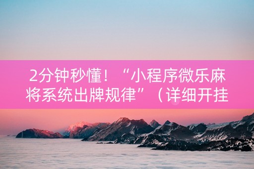 2分钟秒懂！“小程序微乐麻将系统出牌规律”（详细开挂教程）-哔哩哔哩