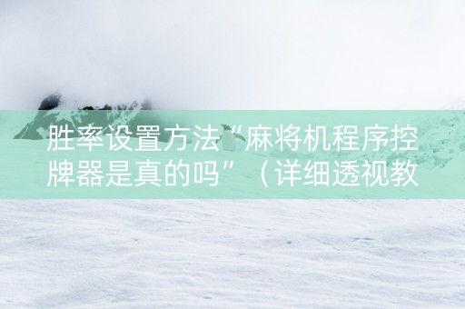 胜率设置方法“麻将机程序控牌器是真的吗”（详细透视教程）-哔哩哔哩