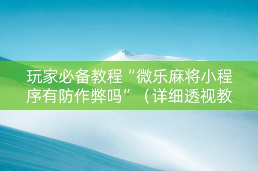 玩家必备教程“微乐麻将小程序有防作弊吗”（详细透视教程）-哔哩哔哩