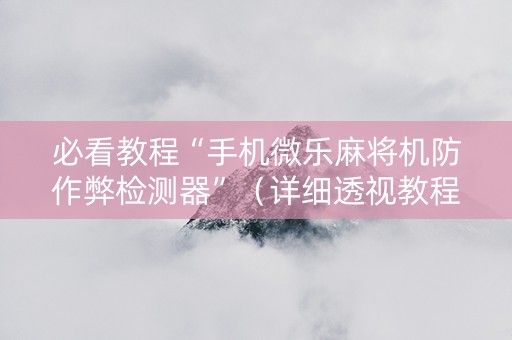 必看教程“手机微乐麻将机防作弊检测器”（详细透视教程）-哔哩哔哩