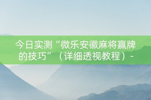 今日实测“微乐安徽麻将赢牌的技巧”（详细透视教程）-哔哩哔哩