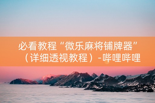 必看教程“微乐麻将铺牌器”（详细透视教程）-哔哩哔哩