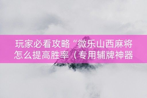 玩家必看攻略“微乐山西麻将怎么提高胜率（专用辅牌神器免安装）