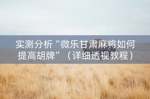 实测分析“微乐甘肃麻将如何提高胡牌”（详细透视教程）-哔哩哔哩