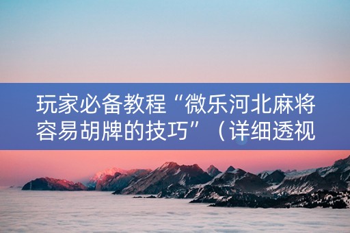 玩家必备教程“微乐河北麻将容易胡牌的技巧”（详细透视教程）-哔哩哔哩