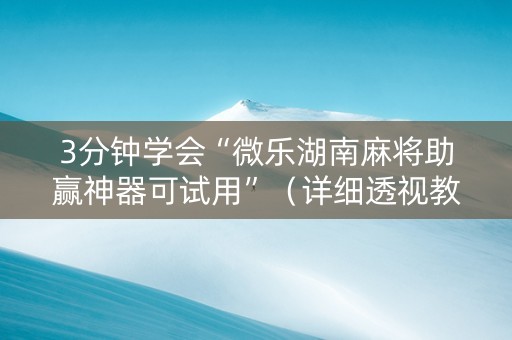 3分钟学会“微乐湖南麻将助赢神器可试用”（详细透视教程）-哔哩哔哩