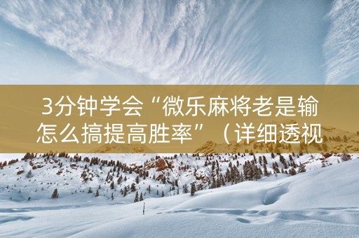 3分钟学会“微乐麻将老是输怎么搞提高胜率”（详细透视教程）-哔哩哔哩