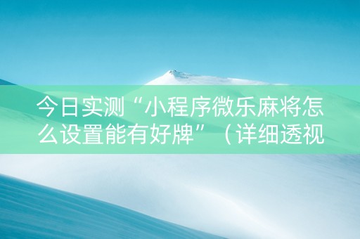 今日实测“小程序微乐麻将怎么设置能有好牌”（详细透视教程）-哔哩哔哩