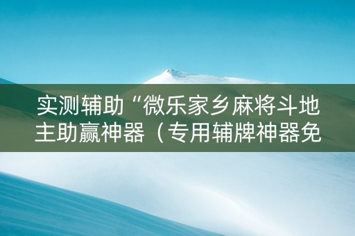 实测辅助“微乐家乡麻将斗地主助赢神器（专用辅牌神器免安装）