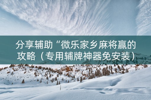 分享辅助“微乐家乡麻将赢的攻略（专用辅牌神器免安装）