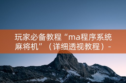 玩家必备教程“ma程序系统麻将机”（详细透视教程）-哔哩哔哩
