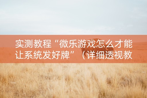 实测教程“微乐游戏怎么才能让系统发好牌”（详细透视教程）-哔哩哔哩