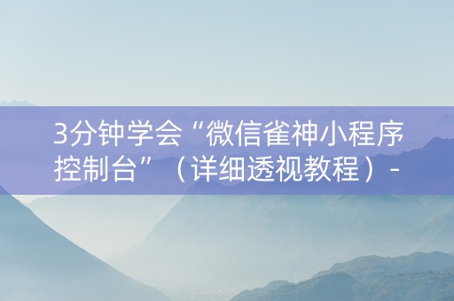 3分钟学会“微信雀神小程序控制台”（详细透视教程）-哔哩哔哩