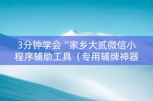 3分钟学会“家乡大贰微信小程序辅助工具（专用辅牌神器免安装）