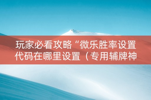 玩家必看攻略“微乐胜率设置代码在哪里设置（专用辅牌神器免安装）