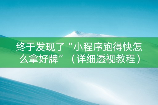 终于发现了“小程序跑得快怎么拿好牌”（详细透视教程）-哔哩哔哩