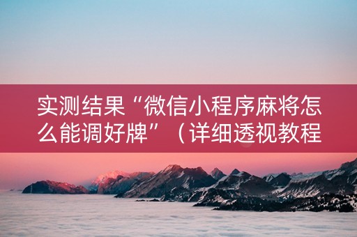 实测结果“微信小程序麻将怎么能调好牌”（详细透视教程）-哔哩哔哩