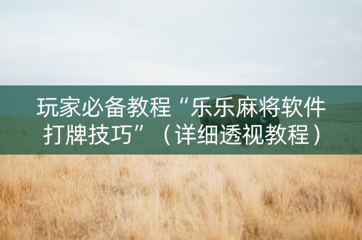 玩家必备教程“乐乐麻将软件打牌技巧”（详细透视教程）-哔哩哔哩