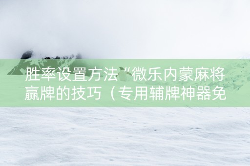 胜率设置方法“微乐内蒙麻将赢牌的技巧（专用辅牌神器免安装）
