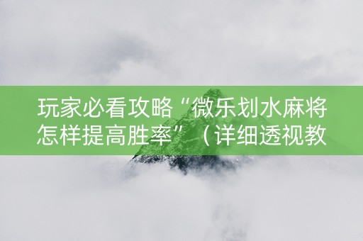 玩家必看攻略“微乐划水麻将怎样提高胜率”（详细透视教程）-哔哩哔哩