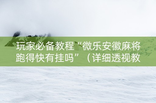 玩家必备教程“微乐安徽麻将跑得快有挂吗”（详细透视教程）-哔哩哔哩