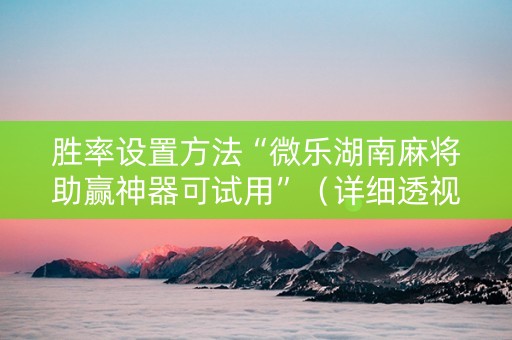 胜率设置方法“微乐湖南麻将助赢神器可试用”（详细透视教程）-哔哩哔哩