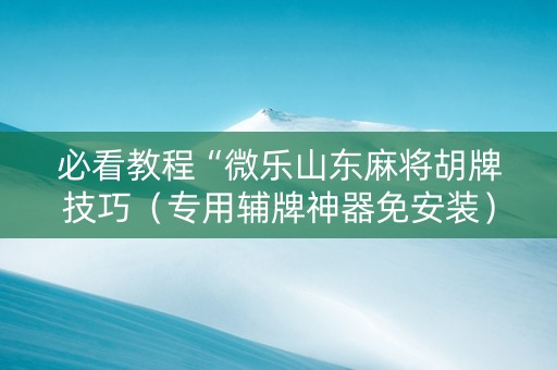 必看教程“微乐山东麻将胡牌技巧（专用辅牌神器免安装）