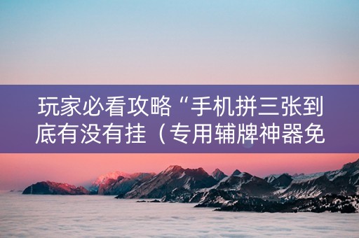 玩家必看攻略“手机拼三张到底有没有挂（专用辅牌神器免安装）
