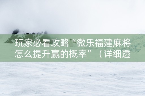 玩家必看攻略“微乐福建麻将怎么提升赢的概率”（详细透视教程）-哔哩哔哩
