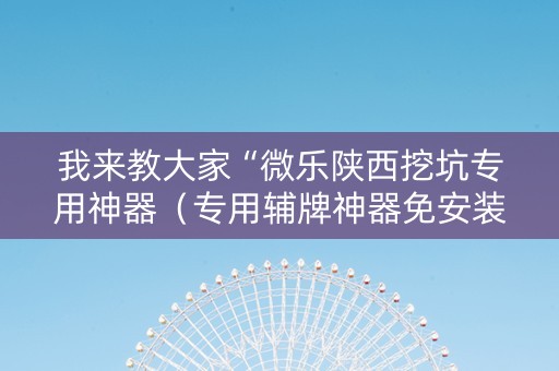 我来教大家“微乐陕西挖坑专用神器（专用辅牌神器免安装）
