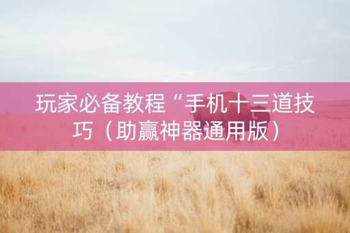 玩家必备教程“手机十三道技巧（助赢神器通用版）