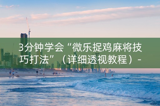 3分钟学会“微乐捉鸡麻将技巧打法”（详细透视教程）-哔哩哔哩