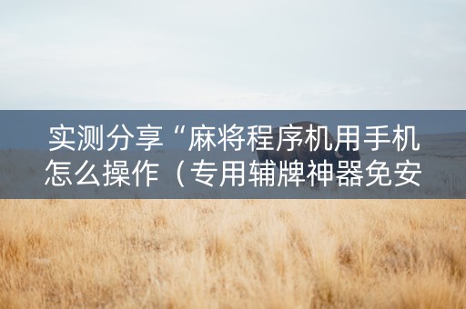 实测分享“麻将程序机用手机怎么操作（专用辅牌神器免安装）