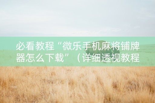 必看教程“微乐手机麻将铺牌器怎么下载”（详细透视教程）-哔哩哔哩