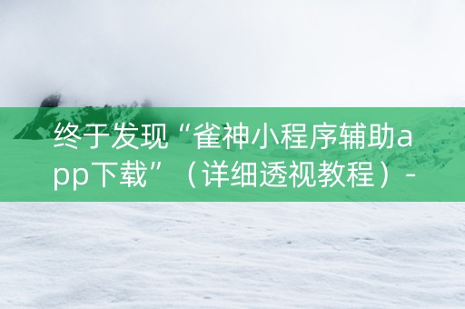 终于发现“雀神小程序辅助app下载”（详细透视教程）-哔哩哔哩