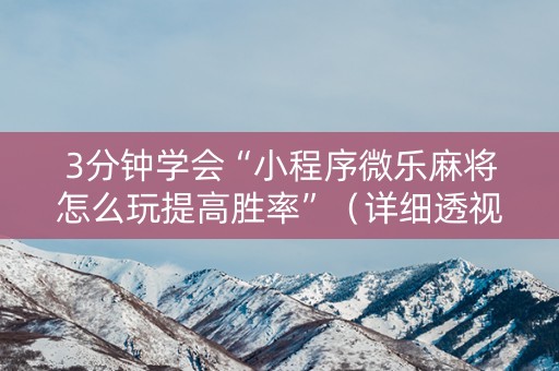 3分钟学会“小程序微乐麻将怎么玩提高胜率”（详细透视教程）-哔哩哔哩