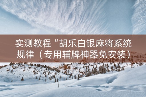 实测教程“胡乐白银麻将系统规律（专用辅牌神器免安装）