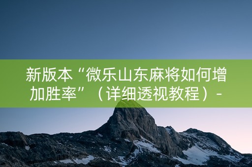 新版本“微乐山东麻将如何增加胜率”（详细透视教程）-哔哩哔哩