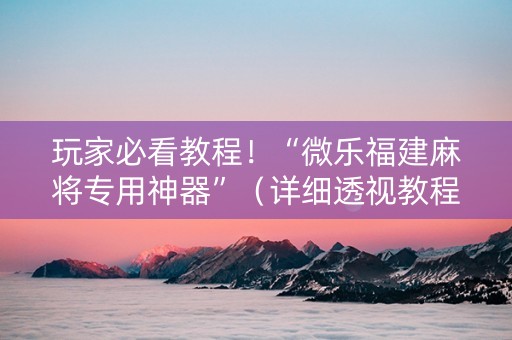 玩家必看教程！“微乐福建麻将专用神器”（详细透视教程）-哔哩哔哩