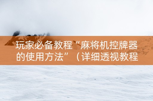 玩家必备教程“麻将机控牌器的使用方法”（详细透视教程）-哔哩哔哩