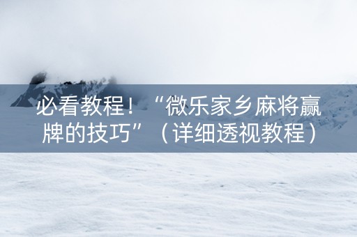 必看教程！“微乐家乡麻将赢牌的技巧”（详细透视教程）-哔哩哔哩