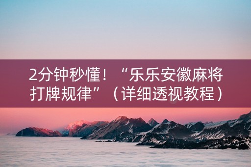 2分钟秒懂！“乐乐安徽麻将打牌规律”（详细透视教程）-哔哩哔哩