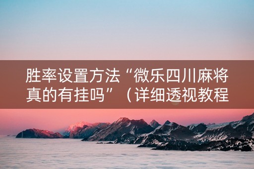 胜率设置方法“微乐四川麻将真的有挂吗”（详细透视教程）-哔哩哔哩