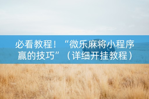 必看教程！“微乐麻将小程序赢的技巧”（详细开挂教程）-哔哩哔哩