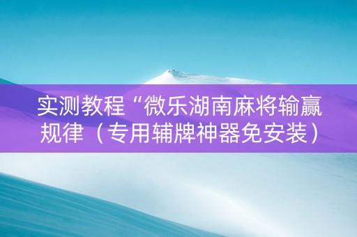 实测教程“微乐湖南麻将输赢规律（专用辅牌神器免安装）
