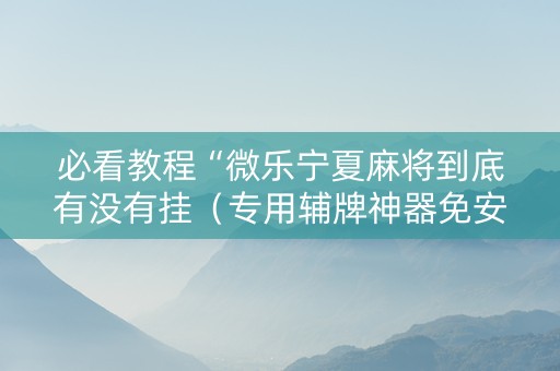 必看教程“微乐宁夏麻将到底有没有挂（专用辅牌神器免安装）