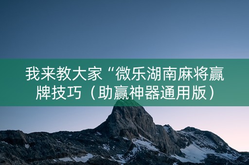 我来教大家“微乐湖南麻将赢牌技巧（助赢神器通用版）