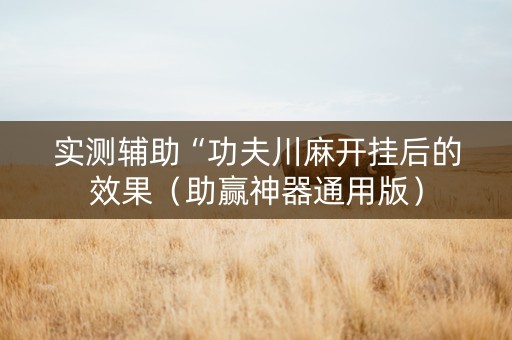 实测辅助“功夫川麻开挂后的效果（助赢神器通用版）